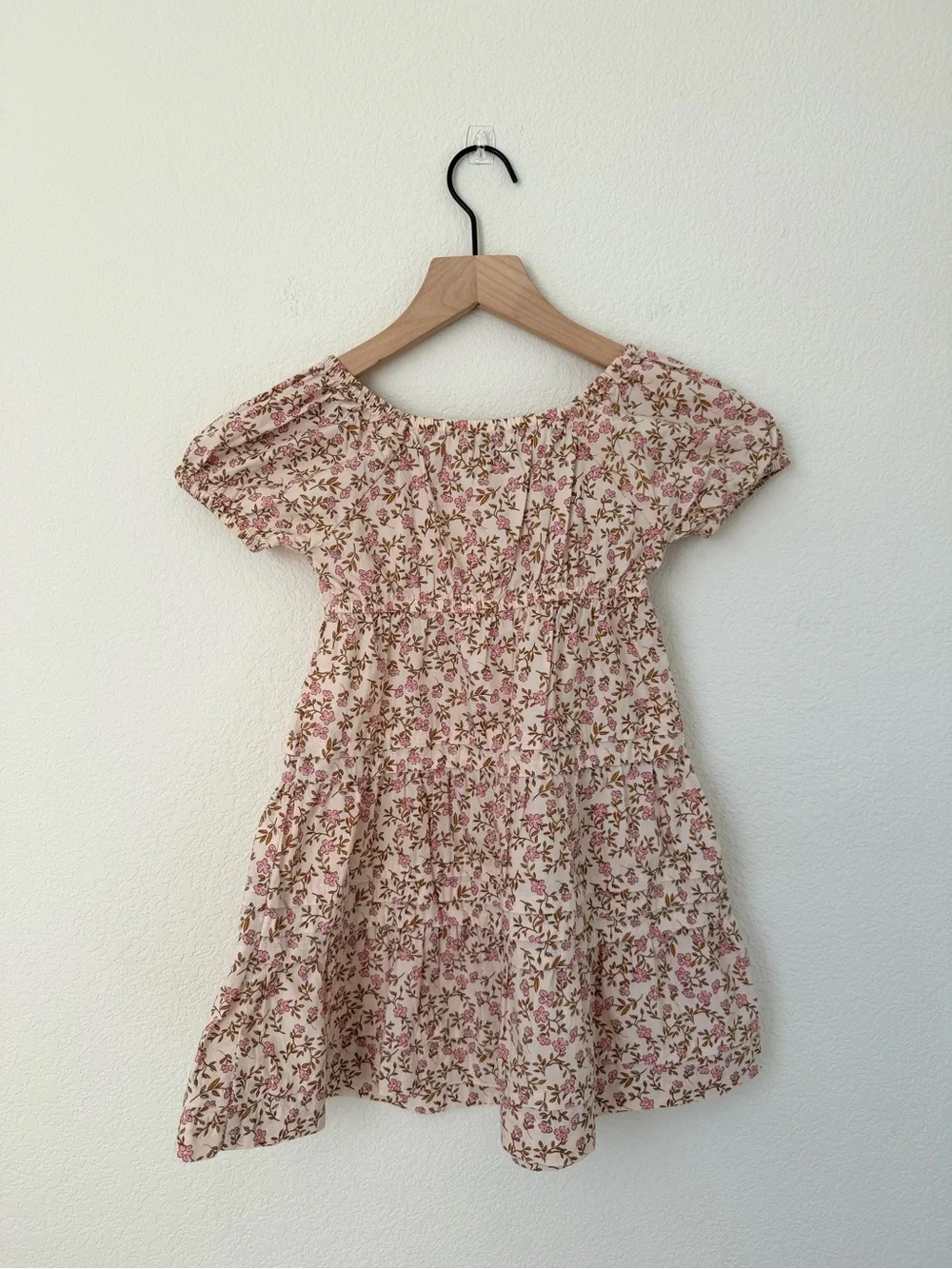 Quince Girls' Peach Floral Smocked Tiered Dress 3T